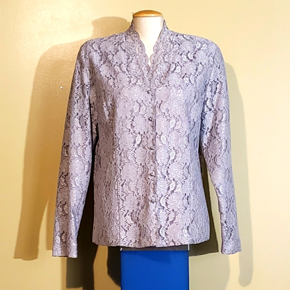 Silver gray lace blouse.